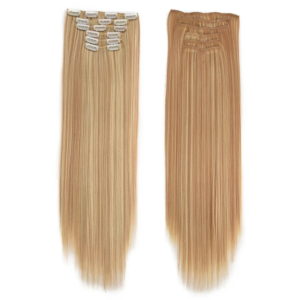 Clip in Hair Extensions Synthetic 24Inch Long Invisible Natural Straight 6 PCS Thick Seamless Clip on Hair Extensions for Women