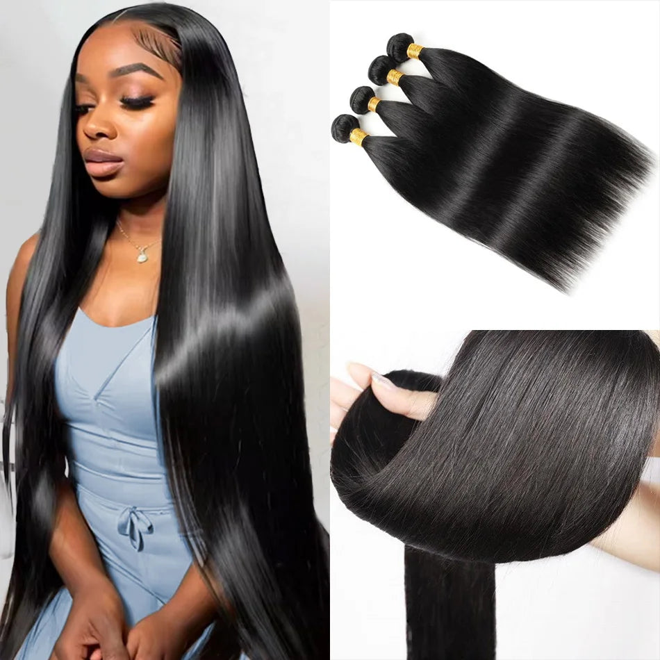 Straight Human Hair Bundles Brazilian Hair Bundle 100% Human Hairs 10-32 Inch Natural Color For Black Women Remy Hair Extensions