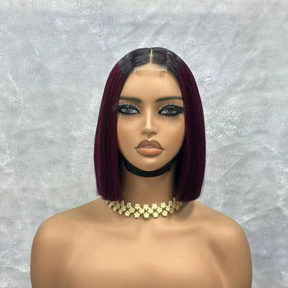 2x6 Vietnam Raw Bone Straight Bob Wig Human Hair 2x6 Lace Closure Bob Wigs T1B-99J Color Short Bob Glueless Wigs for Black Women