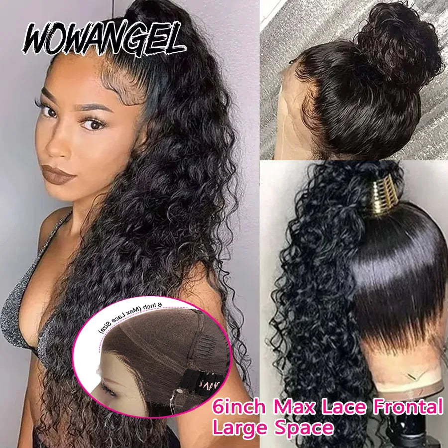 30in Invisi Drawstring 360 HD Lace Front Water Wave Wig Glueless Human Hair Wigs Full Lace Wigs Hidden Strap Remy Brazilian Hair