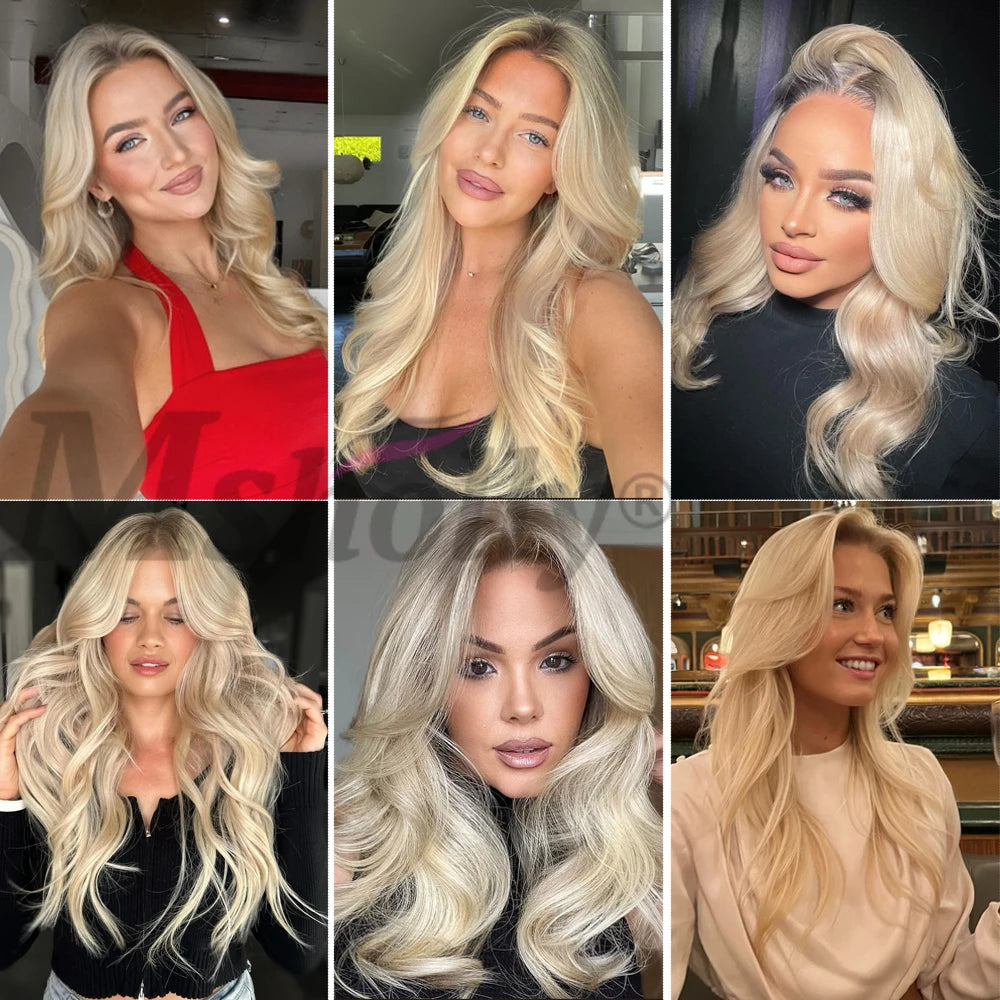 Christmas Ash Blonde Body Wave 100% Human Hair Wig Preplucked Creamy Blonde Salon Hair Coloring Wigs 13x6 Lace Front Remy Wigs