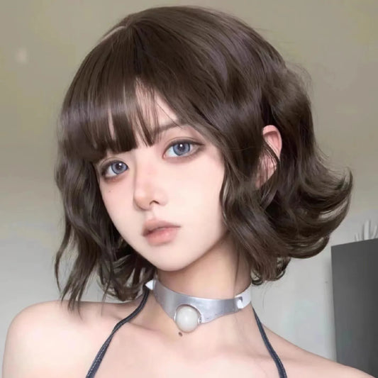 Black short curly hair high quality synthetic wig fashion natural big wave wig ladies wig
