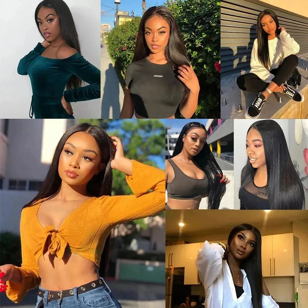 Straight Bundles With Closure Human Hair 10-30 Inch 100% Brazilian Extensions Natural Black Raw Hair With Hd Glueless Closure