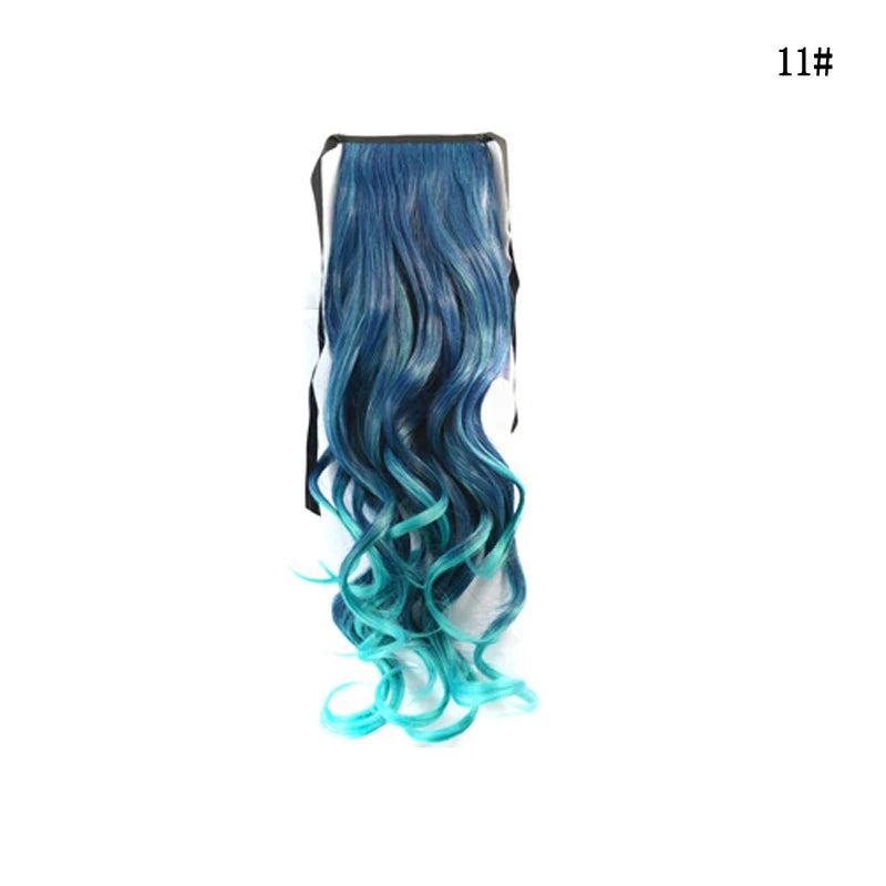 18" Long Curly Synthetic Ponytail Hairpiece Clip-In Extensions Wrap around Girl's Hair Extension for Women