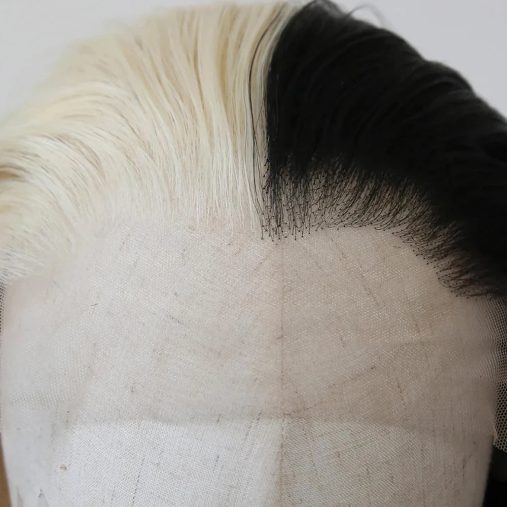 Remy Colored #613 Brazilian 100% Human Hair Wigs Half Black and Half Blonde Straight Lace Front Wigs Human Hair Wigs For Women