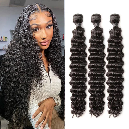 Brazilian Deep Curly Wave Hair Bundles 1/3 Pieces Real Human Hair Bundles 10A 12-32 Inch Remy Human Hair Extensions For Women