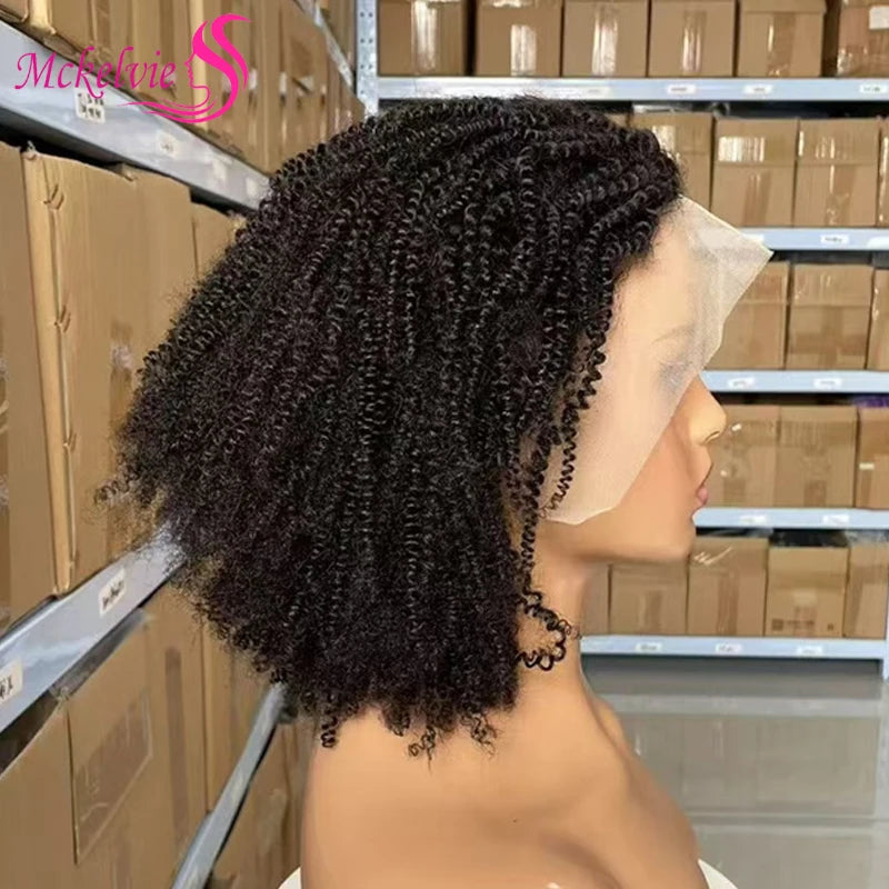 250% Density Afro Kinky Curly Short Curly Wigs 13x4 Lace Front 100% Human Hair For Black Women Brazilian Remy Hair Natural Color