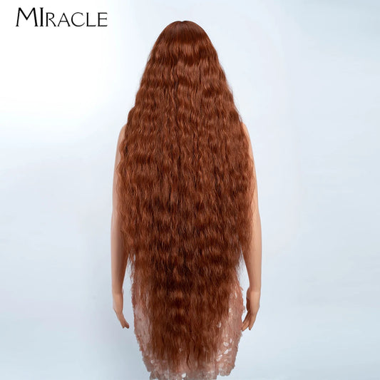 MIRACLE Synthetic Lace Front Wig For Women 40 Inch Water Wave Lace Wig Cosplay Wigs 613 Pink Blonde Wig Super Long Fiber Hair
