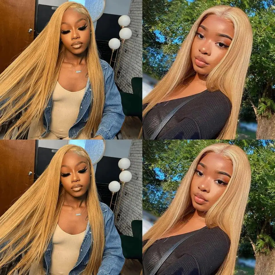 #27 Honey Blonde Human Hair Straight Wig 13X6 Lace Frontal Preplucked Wig 13x4 30 34 Inch Lace Front Colored Wigs For Women