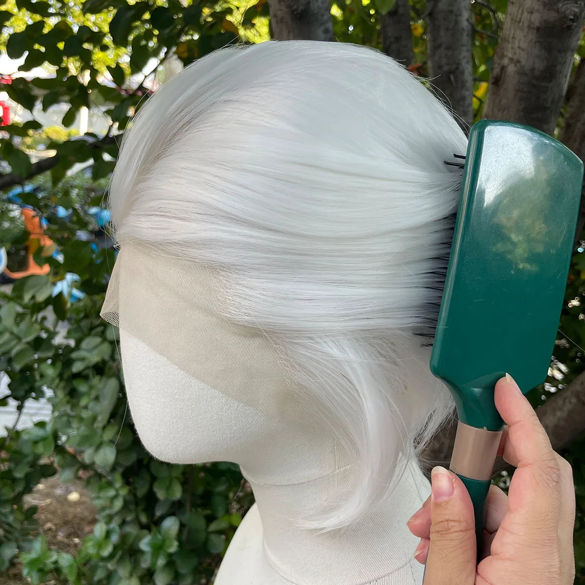 Widow's Peak Short Bob Cut Synthetic Lace Front Wigs for Women Cosplay Wigs for Men White Color Glueless 13x4 Lace Wigs Natural