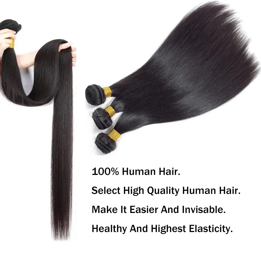 28 30 36 40 Inch Bone Straight 100% Real Human Hair Straight Human Hair Bundles Raw Hair Bundles Brazilian Hair Weave Extensions