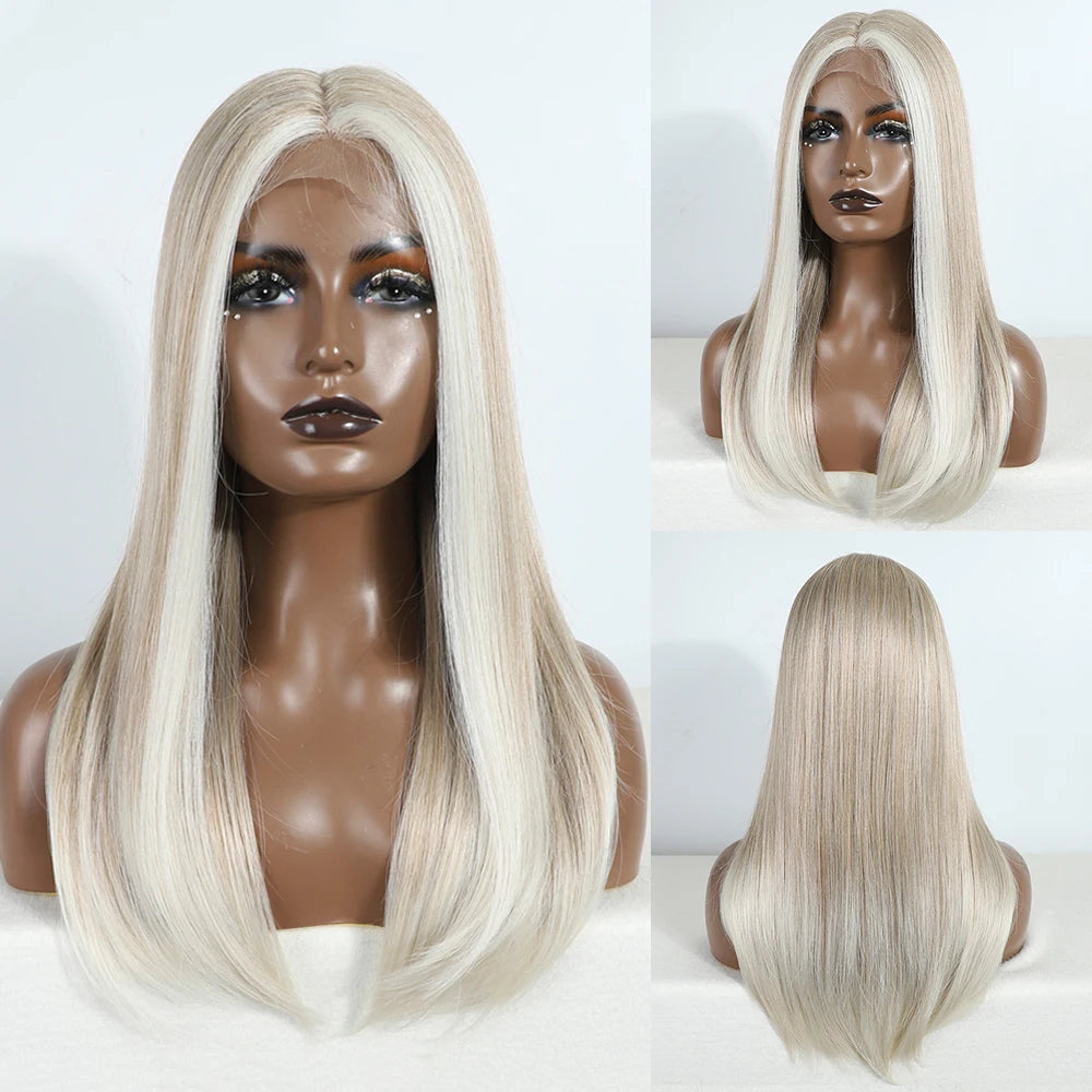 Synthetic Lace Front Wig Straight Baby Hair Bob Wig Bown Black Blonde Hair Wig 22"Cosplay Wig For Women Heat Resistant Wig