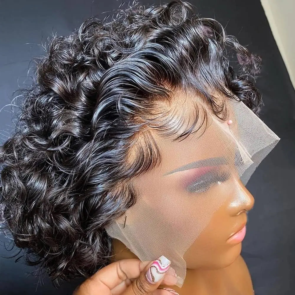 Short Curly Pixie Cut Lace Front Wigs 6 inch 13X1 Human Hair HD Lace Front Wigs Plucked for Black Women 6 Inch Natural Black