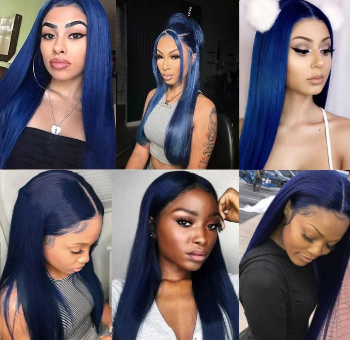 Blue Wig Straight Synthetic Lace Front Wig Glueless Wigs Ready to Wear Long Blue Hair Wig Synthetic Hair Lace Wigs for Women