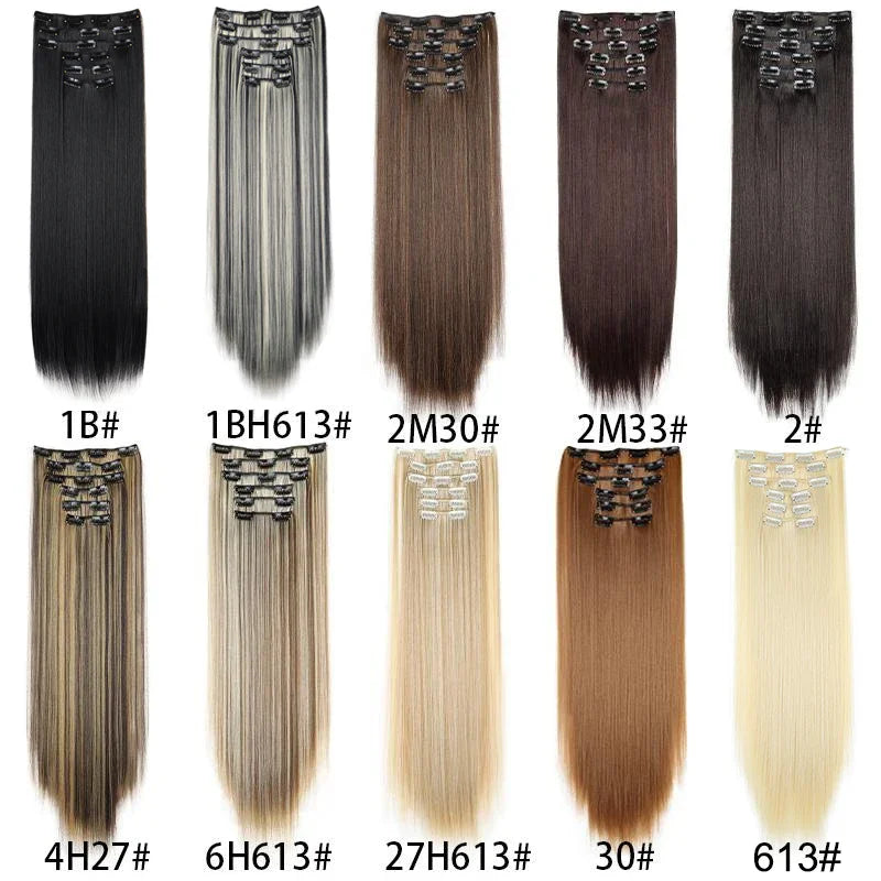 6Pieces/Set Synthetic 24Inch Long Straight Hair Extension Silky Hairpiece for Women