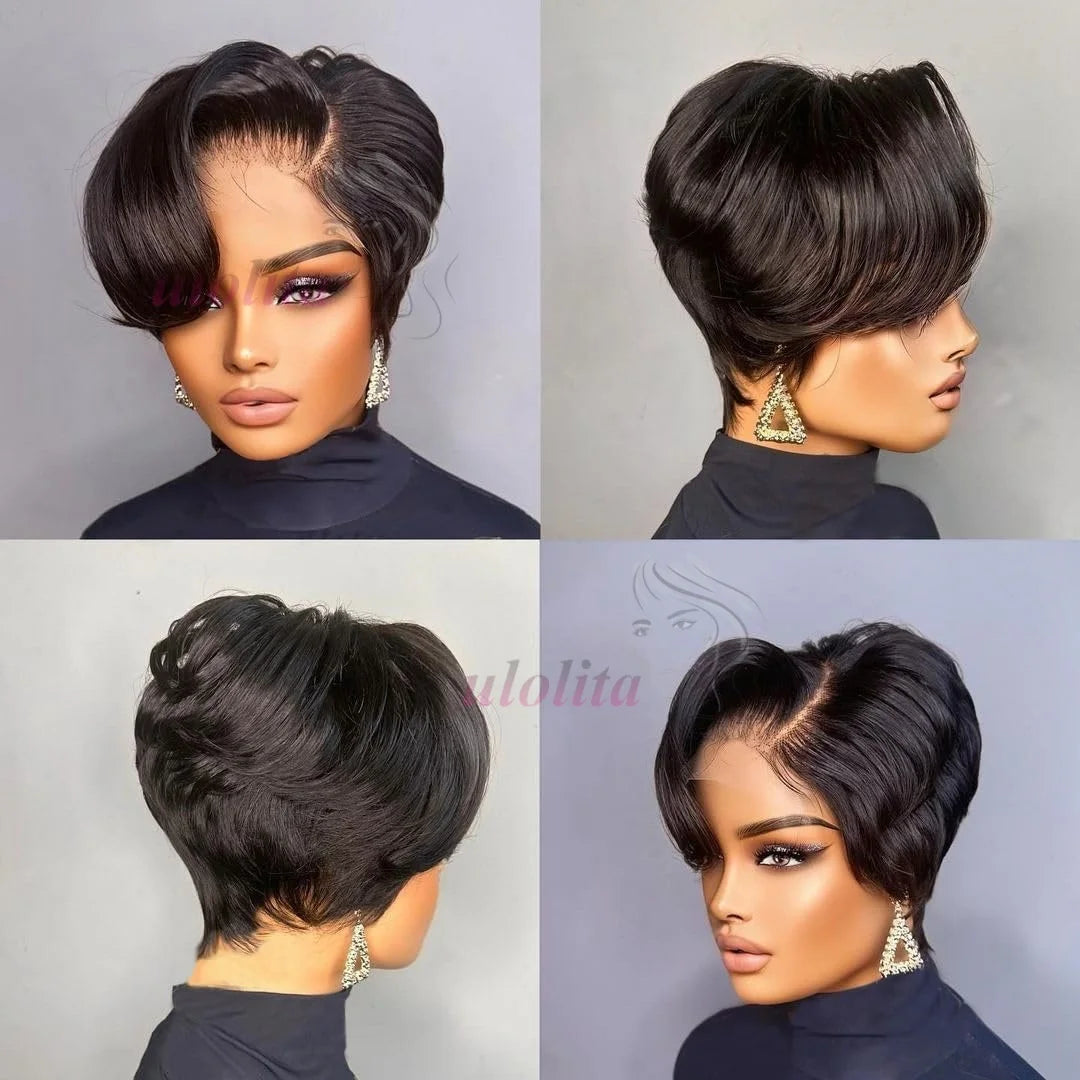 Pixie Cut Wig Brazilian 613 blonde Straight Side Part Wig 13x4 Short Bob HD Transparent Lace Front Human Hair Wig For Women