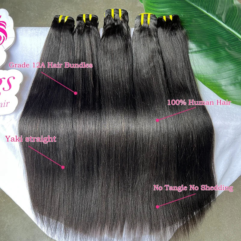 Yiwigs 12A Grade Yaki Straight Hair Bundles Natural Color Sew In Bundles Quick Weaves 100% Unprocessed Raw Vietnamese Human Hair
