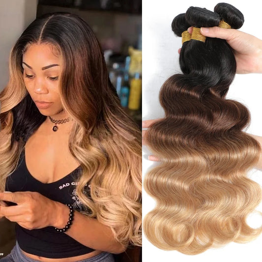12A Body Wave Human Hair Bundles Ombre Colored 1/3/4 Bundles Human Hair 100% Unprocessed Virgin Brazilian Hair Weave Extensions