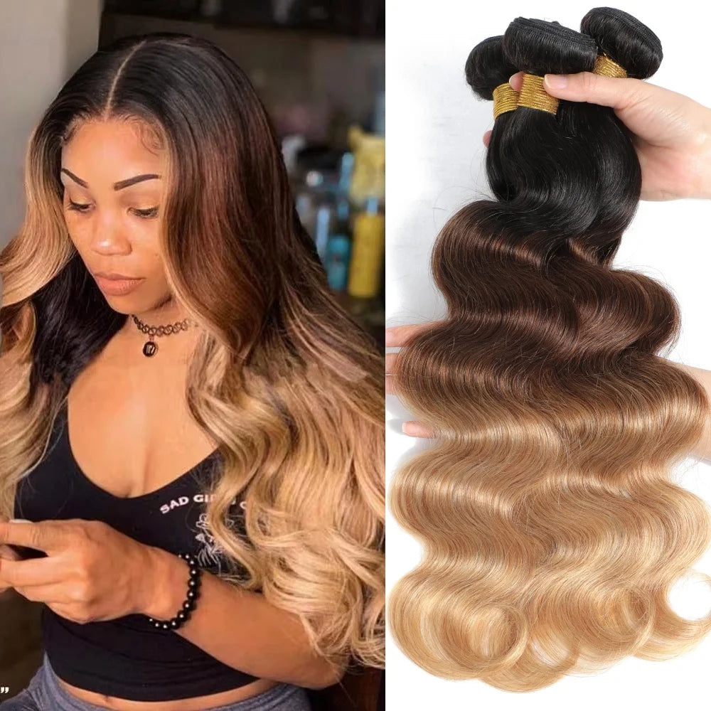 12A Body Wave Human Hair Bundles Ombre Colored 1/3/4 Bundles Human Hair 100% Unprocessed Virgin Brazilian Hair Weave Extensions