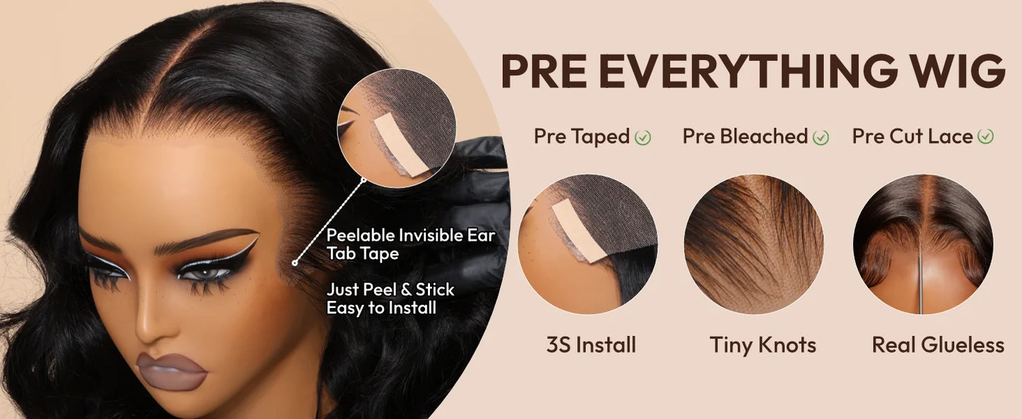 UNice 3D Body Wave Wig 250% Density 13x4 Human Hair Lace Frontal Wig Pre Plucked Pre Bleached Pre Cut Gluless Wig Ready To Wear