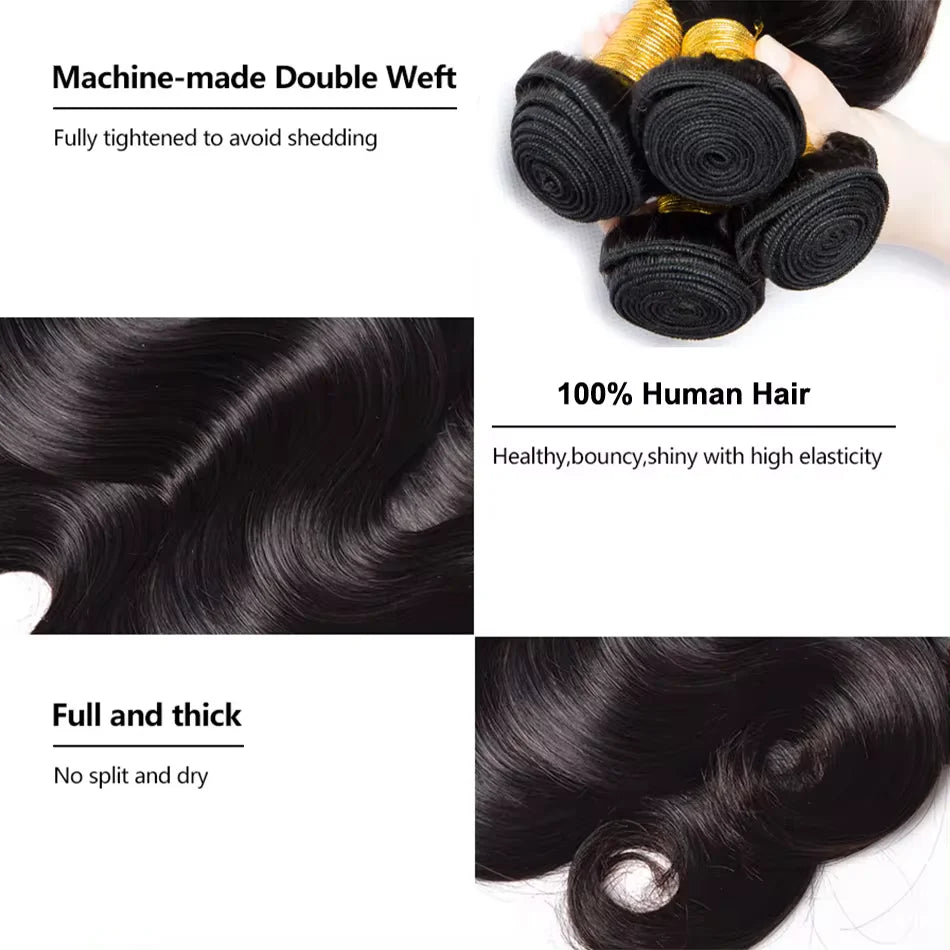 30 Inch Body Wave Bundles 12A Brazilian Human Hair Weave Bundles 1/3/4 PCS Remy Hair Extensions For Women Natural Black 100g/PCS