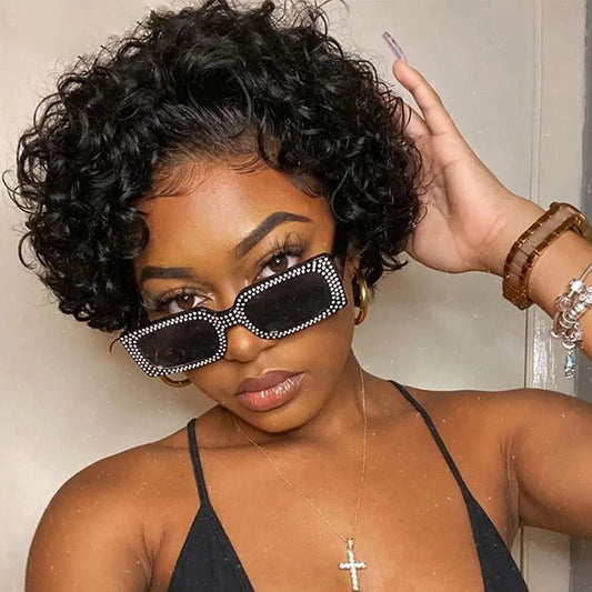 Short Curly Pixie Cut Lace Front Wigs 6 inch 13X1 Human Hair HD Lace Front Wigs Plucked for Black Women 6 Inch Natural Black