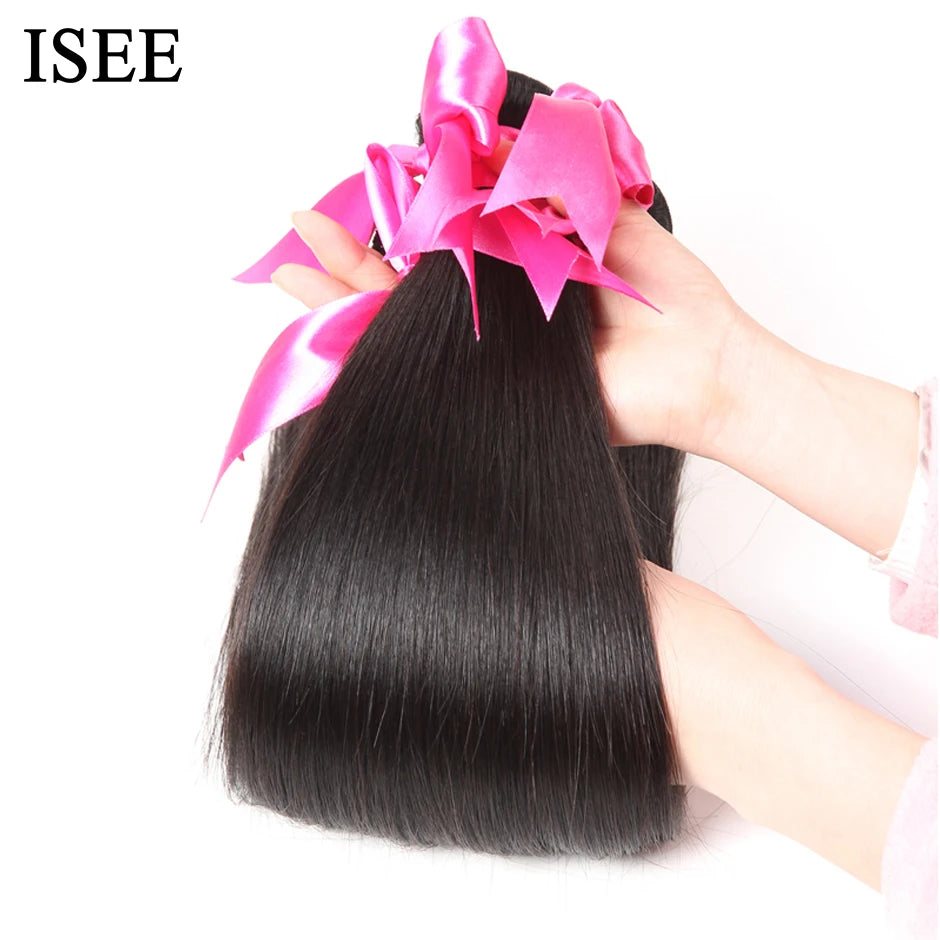 ISEE HAIR Indian Virgin Straight Hair Extension Human Hair Bundles 1 Piece Hair Weaves 10-26 Inch Nature Black Color