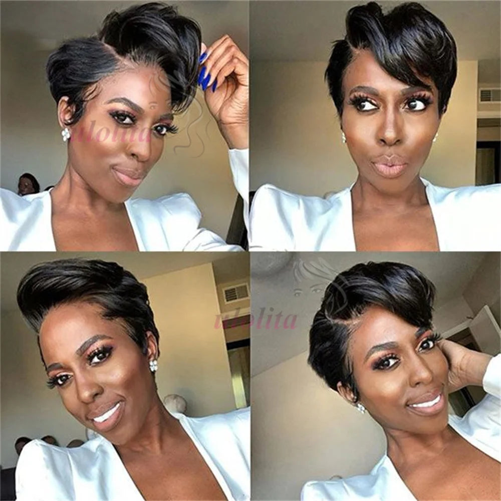 Pixie Cut 13x4 Transparent Lace Front Wigs For Women Short Bob Wig Brazilian Pre Plucked Lace Frontal Human Hair Wig 200 Density