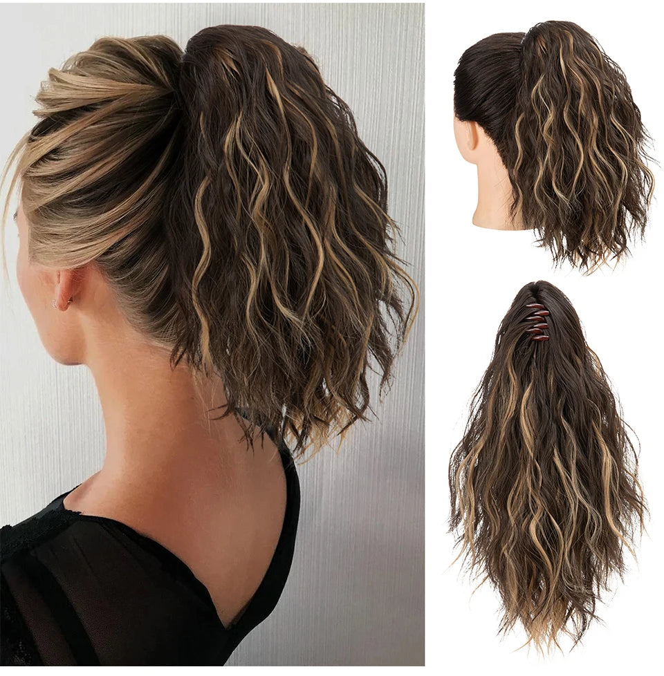 13Inch Premium Synthetic Curly Claw Clip In Ponytail Blonde Brown Short Hairpiece Fake Hair False Pigtail Hair Extensions P064