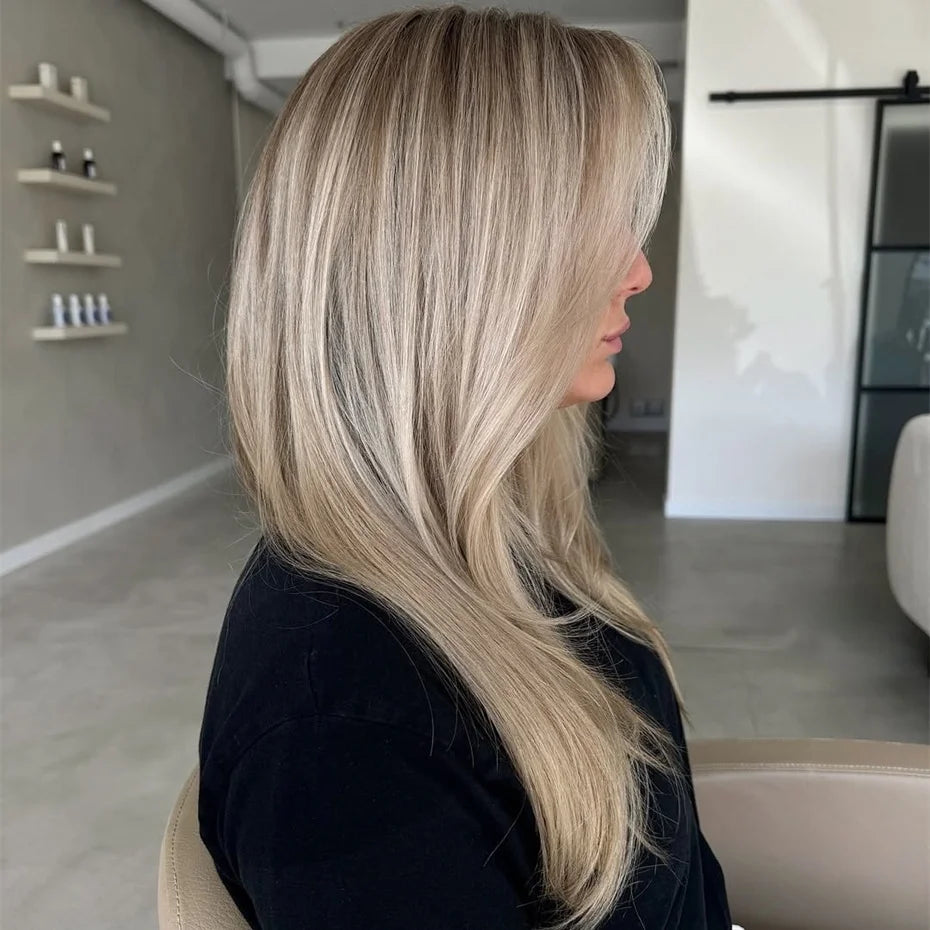 13x6 360 Transparent Lace Front Wigs Human Hair Wig Remy Brazilian Ash Blonde Highlight Lace Frontal Wigs For Women 28 30 Inch