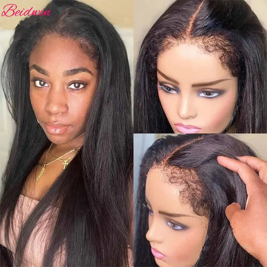 180 Density 13x4 Human Hair Lace Wig 34 Inch Brazilian Straight 4C Kinky Edges Wigs Transparent Lace Front Wigs For Women