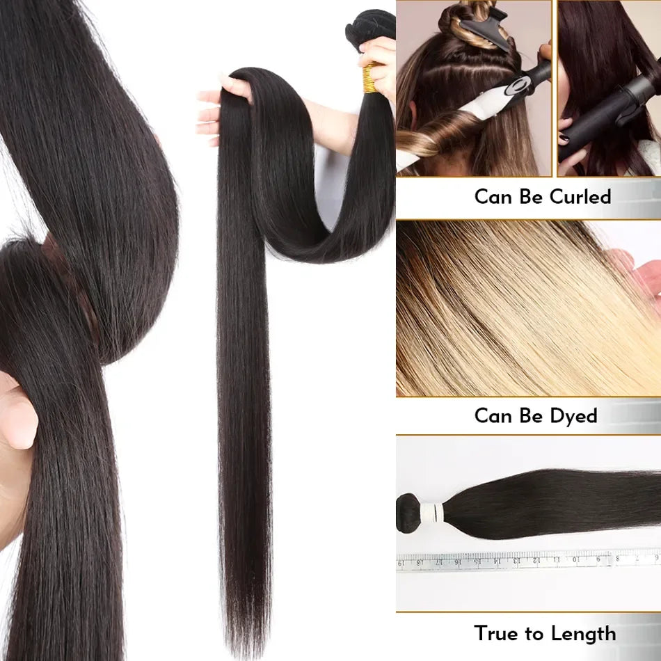 Brazilian 30 Inch Raw Virgin Unprocessed 100% Human Hair Extensions Bone Straight 1 3 4 Bundles Deal Double Weft  For Women 100g