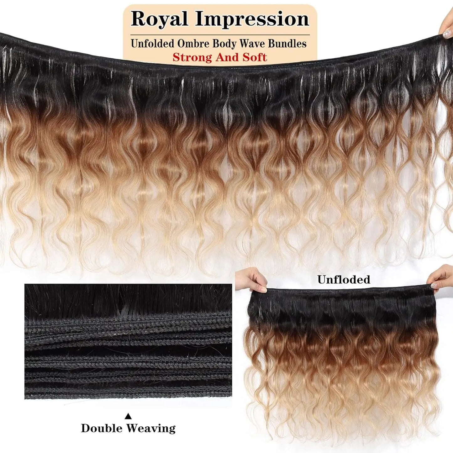 12A Body Wave Human Hair Bundles Ombre Colored 1/3/4 Bundles Human Hair 100% Unprocessed Virgin Brazilian Hair Weave Extensions