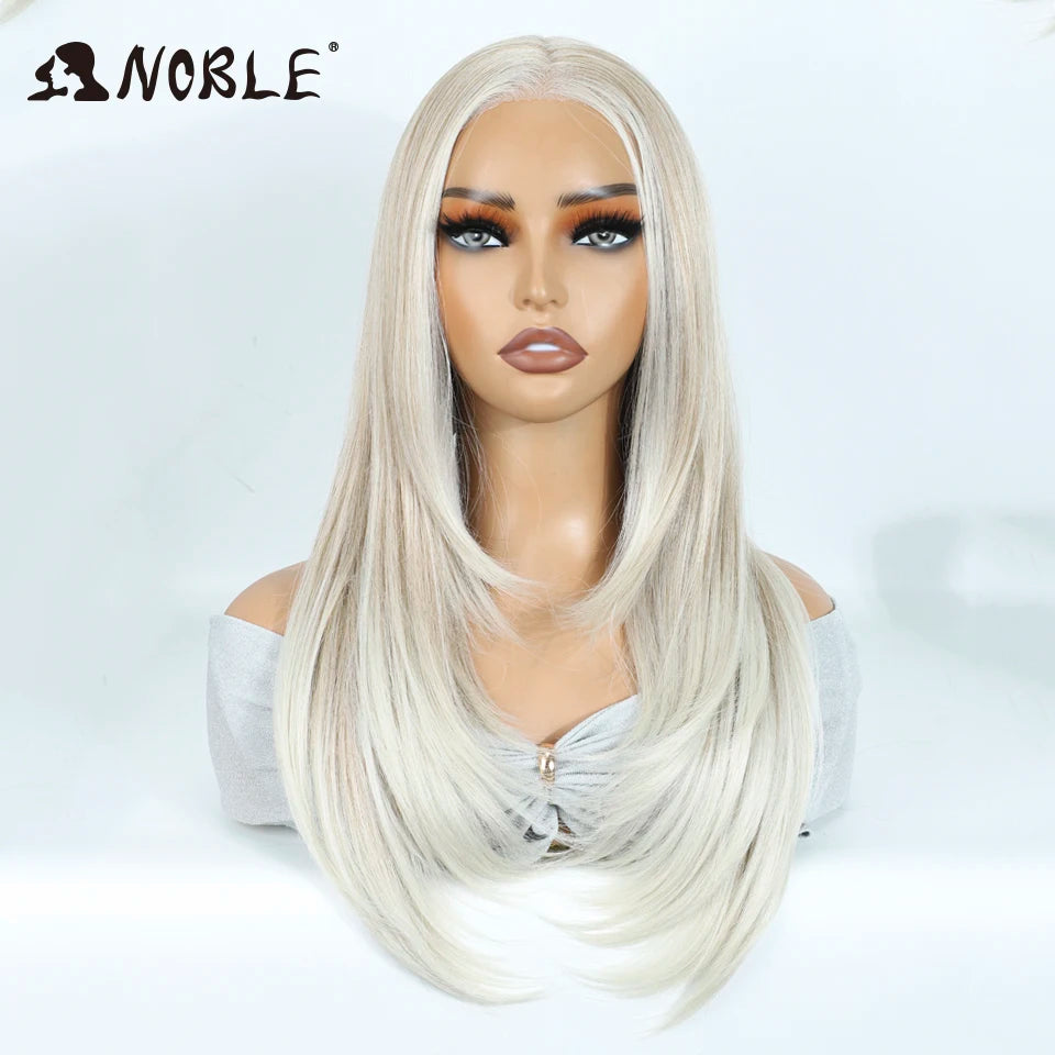Noble Synthetic Lace Front Wigs For Woman 24 Inch Straight Lace Wig Ombre Brown 6x4 Pre Plucked Pre Cut Wear and Go Glueless Wig