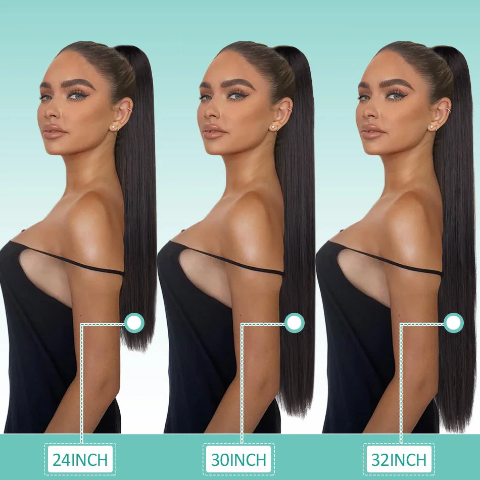 Synthetic Long Straight Ponytail Drawstring Pony Tail 32inch Clip In Hair Extensions for Women Heat Resistant Fake Hair BOOMING