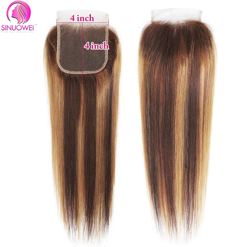 P4 27 Highlight Bundles With Frontal Brazilian Straight Bundles With Closure 4x4 Remy Human Hair Weave Bundles With Closure