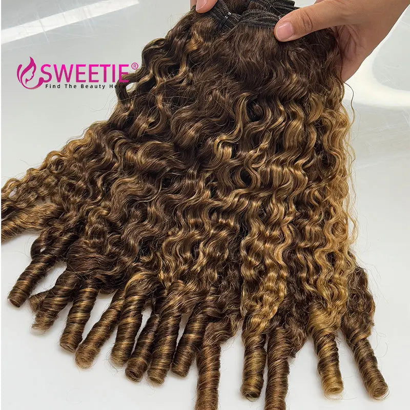 12A P4/27 Burmese Curly Human Hair Bundle Highlight Pixie Curls Human Hair Extensions Honey Blonde Vietnamese Raw Human Hair