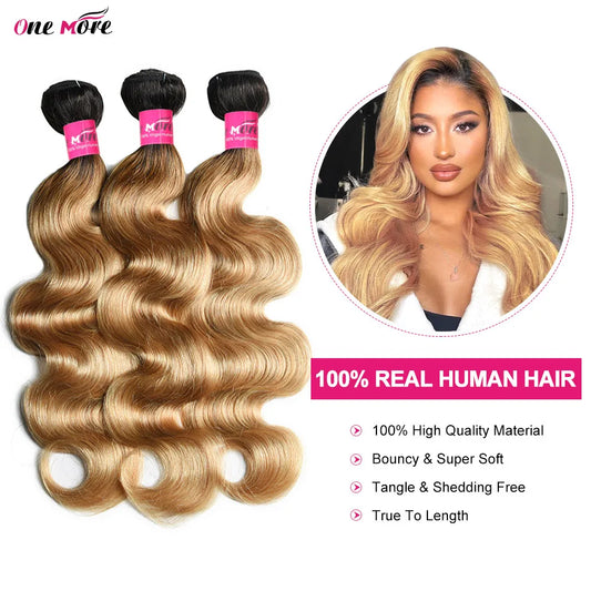 1B 27 Honey Blonde Bundles With Closure 4x4 Inch Body Wave Bundles With Closure 100% Human Hair Bundles with Closure Free Part