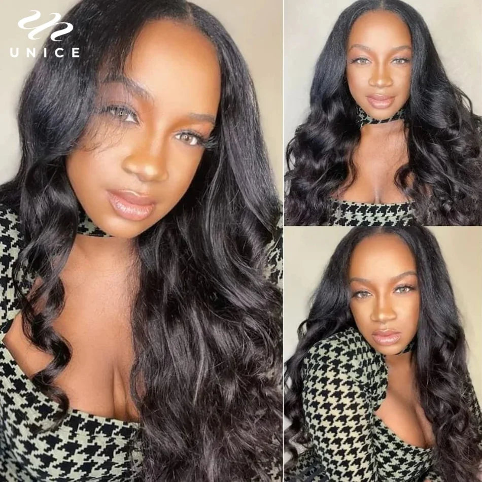 Unice Hair Chestnut Brown Ombre Body Wave V Part Wig With Drawstring Human Hair Glueless Wig Minimal Leave Out Beginner Friendly