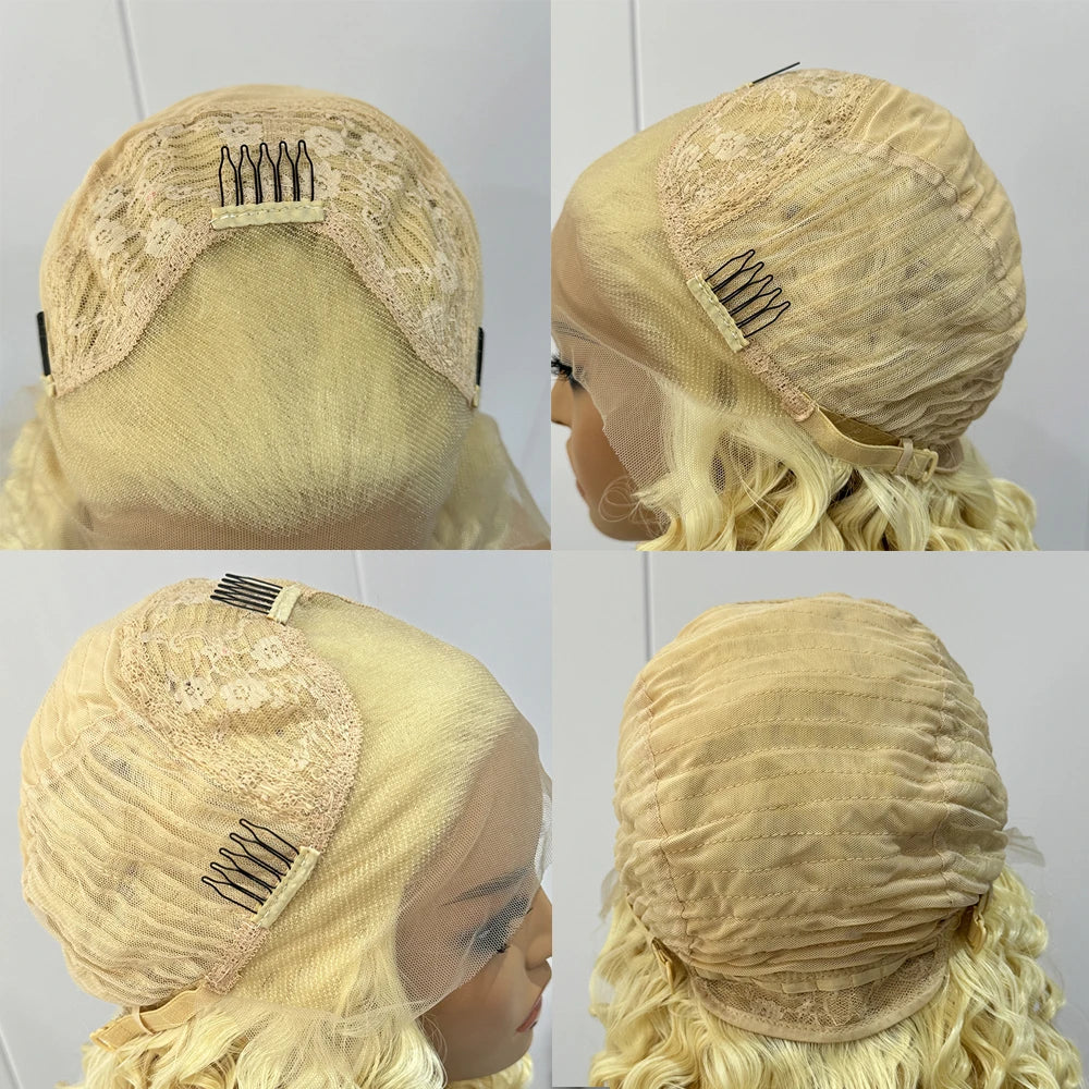 RONGDUOYI Loose Wave Blonde Wig Lace Front Wig For Women Synthetic Hair Heat Resistant Fiber Natural Hairline Lace Cosplay