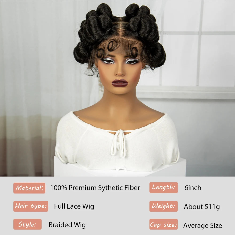 Synthetic Full Lace Handmade Bantu Braided Wigs Short Cute Natural Braided Lace Wigs For Black Women Knotless Braids Wigs