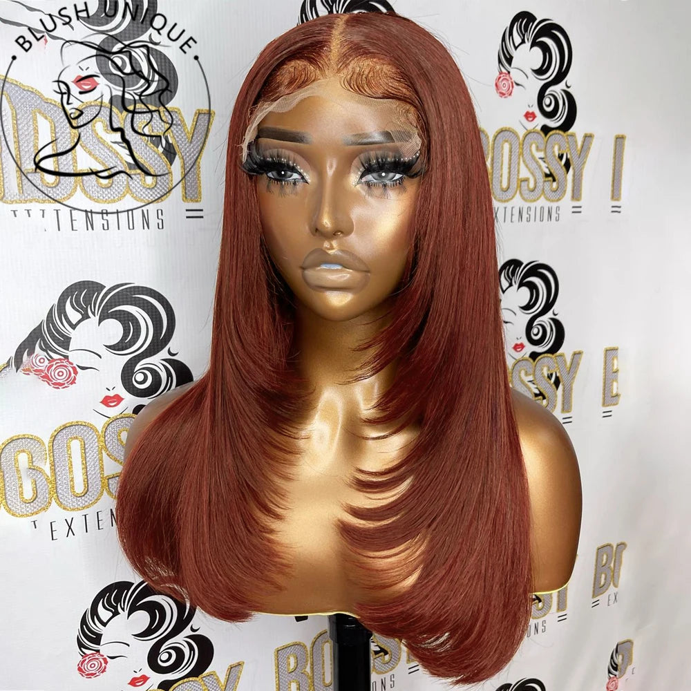 Reddish Brown Layered Lace Front Wig 13X6 Copper Red Straight Lace Front Wigs For Women Synthetic Glueless Heat Resistant Wigs