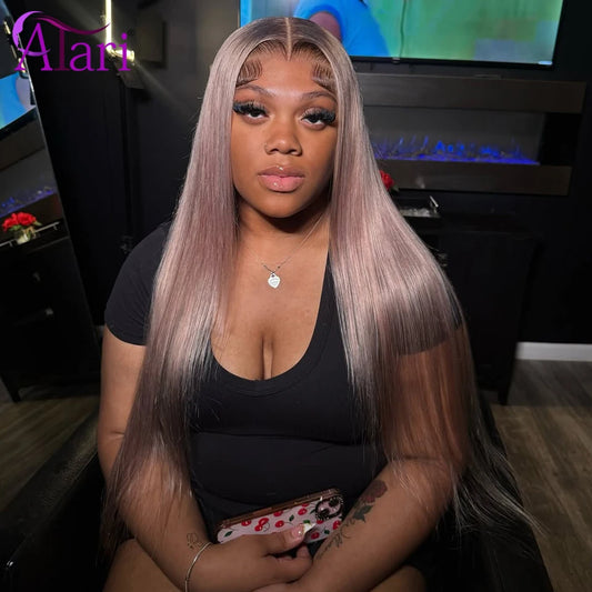 Dark Ash Blonde with Brown Roots Straight Wig 13x6 13x4 Lace Frontal Human Hair Wigs Ombre Deep Gray Lace Front Brazilian Wig