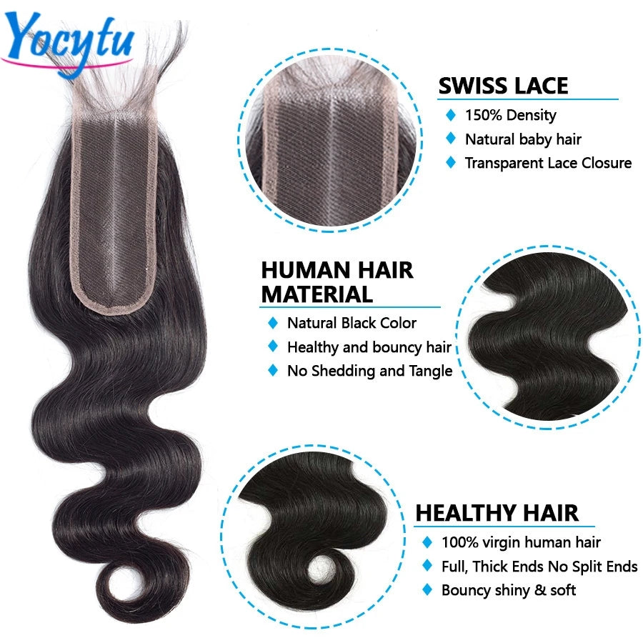 2x6 HD Lace Closure Human Hair Bundles With 4X4 5x5 Closure 20 22 24 Inch Body Wave Bundles Human Hair 3 Days Delivery France