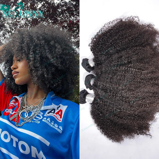 Afro Kinky Curly Human Hair Bundles Double Drawn Burmese Kinky Curly Weaves Human Hair Weft Hair Extensions For Black Women