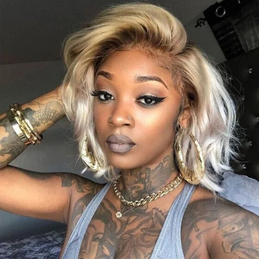 13x6 Blonde Ombre Human Hair Wigs For Women Short Straight Bob Lace Front Wig With Roots 13x4 HD Transparent Lace Remy Hair Wig