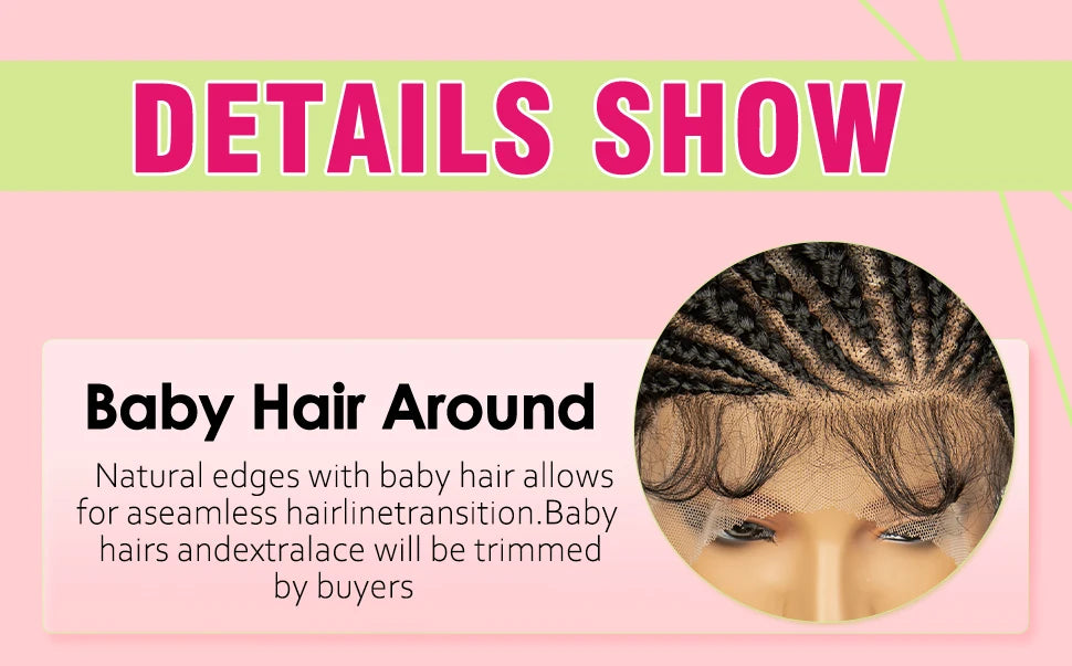 African Black Women Braided Wigs Double Lace Cornrow Braided Wig with Baby Hair Full Lace Frontal 30 Inch Natural Braiding Hair