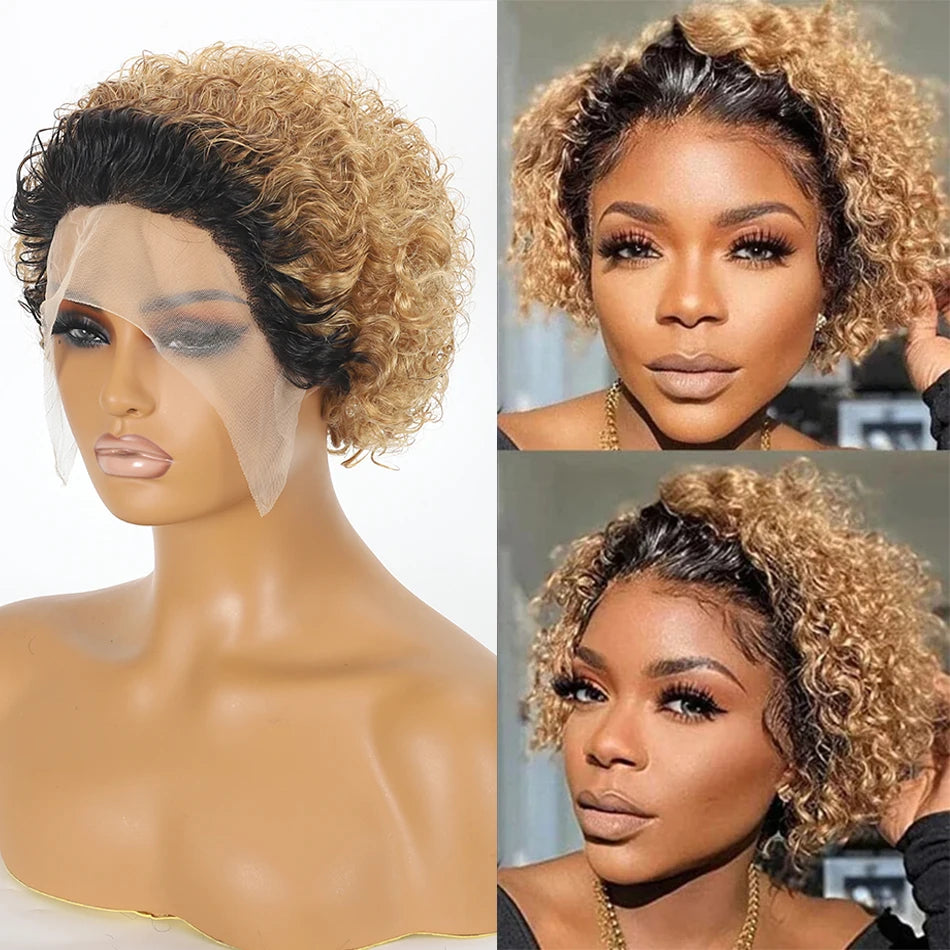 Pixie Cut Wigs 13x2 Lace Frontal Wigs Human Hair Short Kinky Curly Bob Human Hair Wigs For Women Lace Front Human Hair Wigs