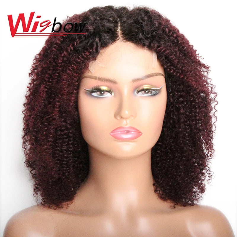 Ombre Human Hair 4x4 Closure Wig For Women Brazilian Hair Short Human Curly Wigs Mid Part Lace Wigs With Pre-Plucked T1B/27/30
