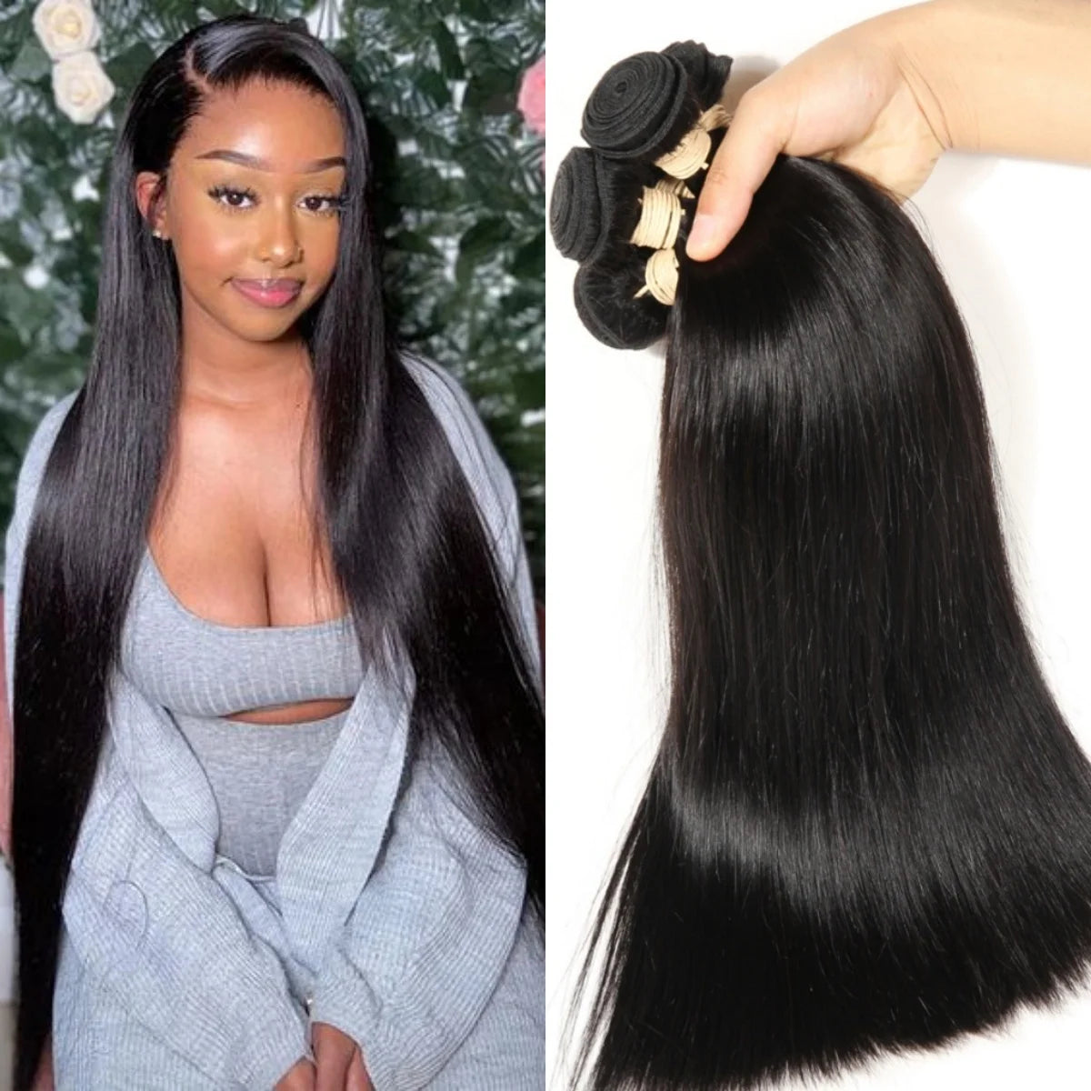Human Hair Bundles Natural Human Hair Weave Brazilian Hair Extensions Bone Straight  26 28 30Inch 1/3/4 Bundles 50g Double Weft